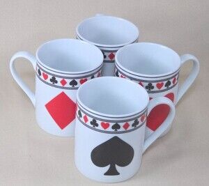 I. Godinger & Co Playing Card Suit Mugs Set 4 Porcelain Poker Coffee Cups NWOT
